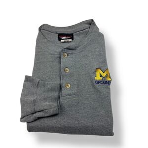 Union Line Gray Waffle Knit Henley Shirt Michigan Wolverines Grounds Logo Mens S